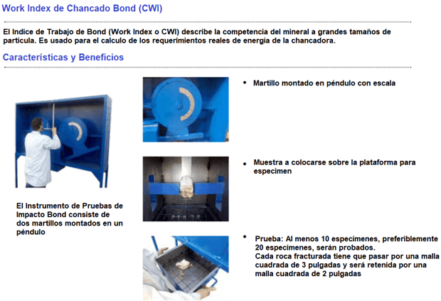 instrumento de pruebas para work index de bond con trituración de impacto work index